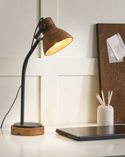 Schreibtischlampe KOLAR Mango Holz Dunkelbraun