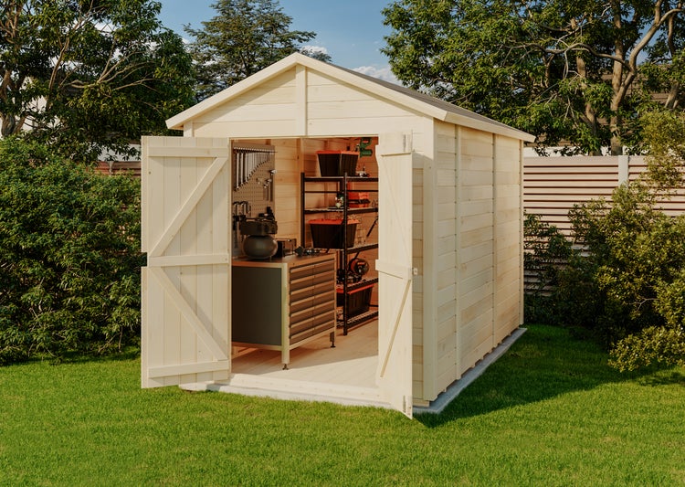 Storehaus Gerätehaus Serena Gerätehaus aus Holz, Geräteschrank mit 12 mm Wandstärke, Gartenhaus, Naturbelassen 2,1x3,4m