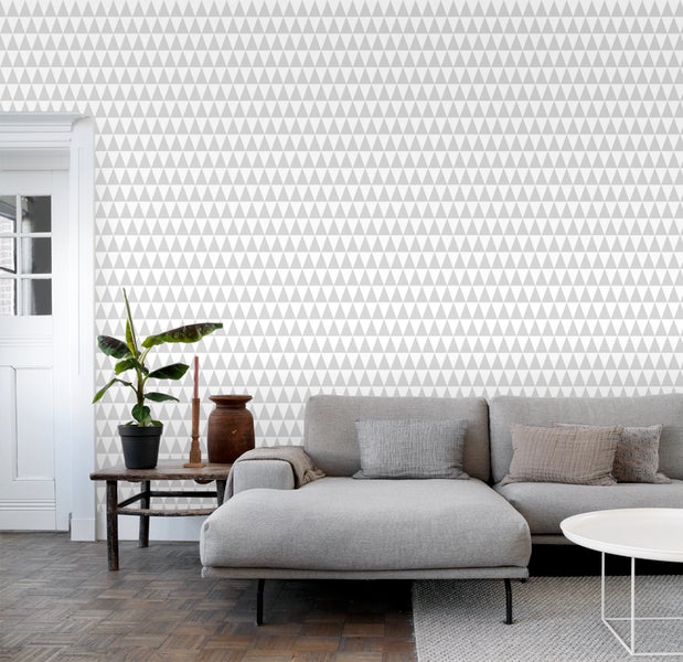 ESTAhome Tapete grafische, geometrische Dreiecke Hellgrau und Weiß - 53 cm x 10.05 m - 128842