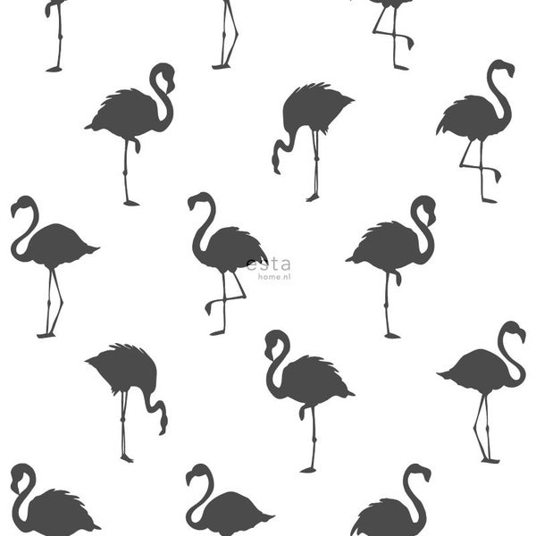 ESTAhome Tapete Flamingos Schwarz und Weiß - 53 cm x 10.05 m - 138993