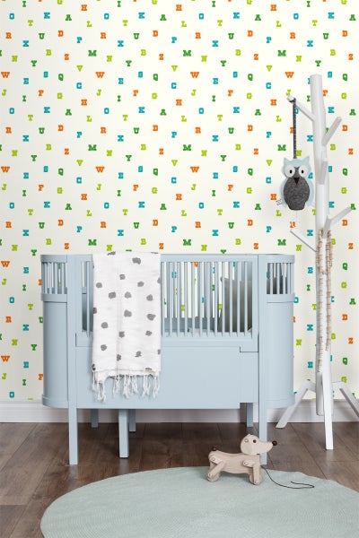 ESTAhome Tapete Alphabet Lindgrün und Orange - 53 cm x 10.05 m - 137324
