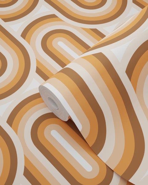 ESTAhome Tapete Retro-Ornamente Orange und Braun - 50 x 900 cm - 130983