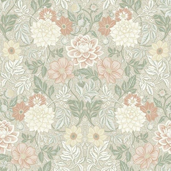 Borastapeter Tapete Blumenmuster im Jugendstil Hellgrün und Rosa - 53 cm x 10.05 m - 660375