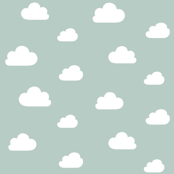 ESTAhome Tapete kleine Wolken Mintgrün - 53 cm x 10.05 m - 139487