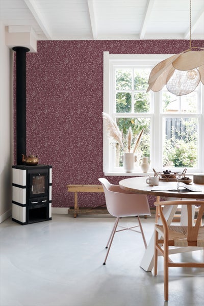 ESTAhome Tapete Blumen Aubergineviolett - 50 x 900 cm - 131132