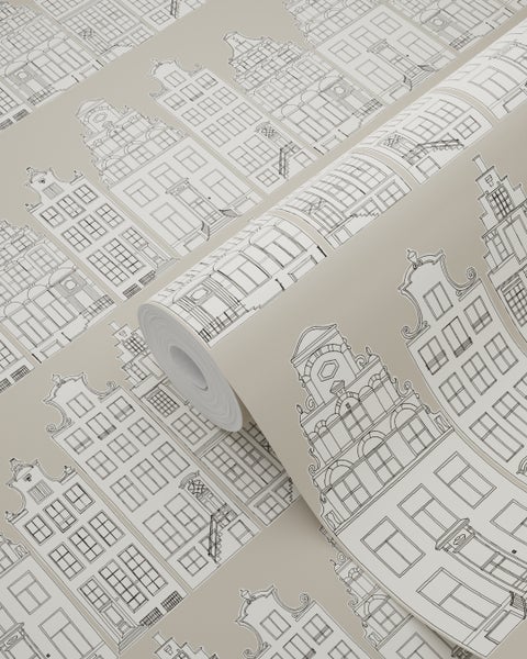 ESTAhome Tapete Amsterdamer Grachtenhäuser Beige - 53 cm x 10.05 m - 137713