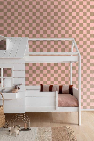 ESTAhome Tapete Karomuster Rosa und Beigebraun - 53 cm x 10.05 m - 130913