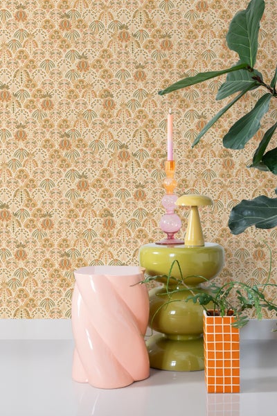 ESTAhome Tapete Blumenmuster im Jugendstil Orange und Ockergelb - 50 x 900 cm - 131509