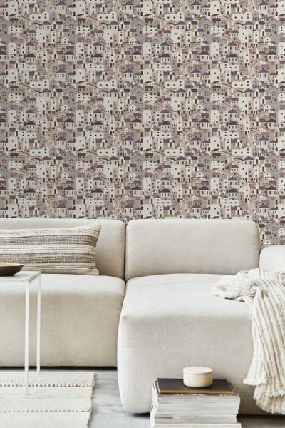 ESTAhome Tapete Mediterrane Häuser Beige und Grau - 50 x 900 cm - 139622