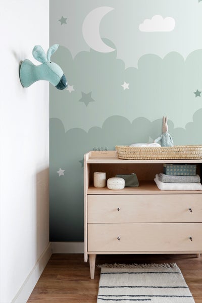 ESTAhome Fototapete Wolken und Sterne Mintgrün - 200 x 279 cm - 159248