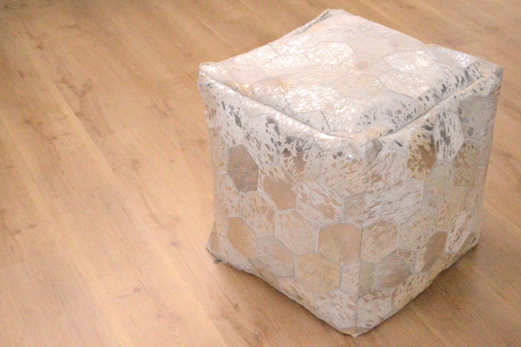 Pouf Hocker aus Leder Grau Quadrat 45 cm