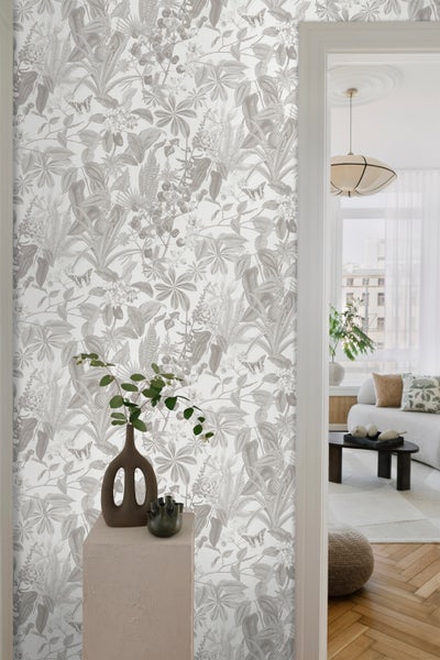 Sanders und Sanders Tapete tropische Blätter und Blüten Grau - 53 cm x 10 m - 640241