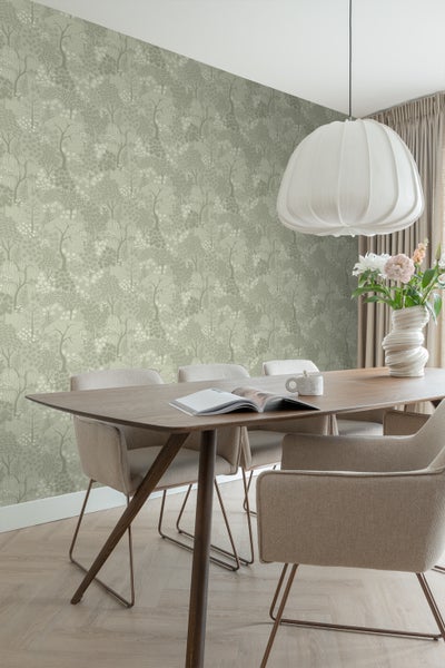 ESTAhome Tapete Bäumen und Blumen Grün - 50 x 900 cm - 131646