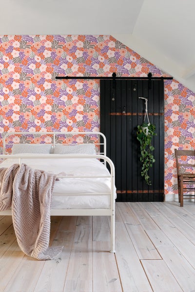 ESTAhome Tapete Blumen im Matisse-Stil Lila und Orange - 50 x 900 cm - 131007