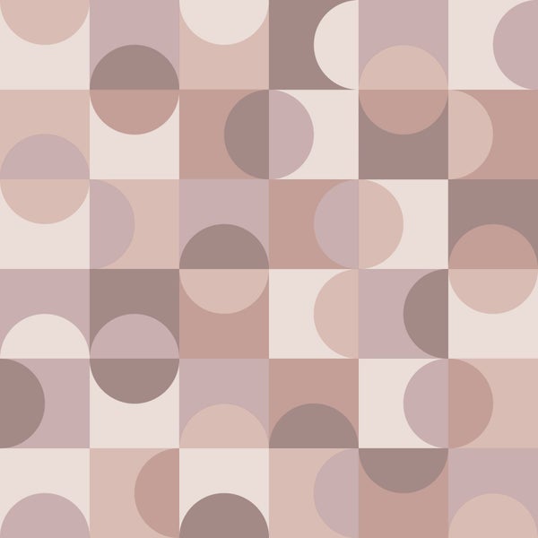 ESTAhome Tapete Kreise im Bauhaus-Stil Helllila, Rosa und Braun - 50 x 900 cm - 131243