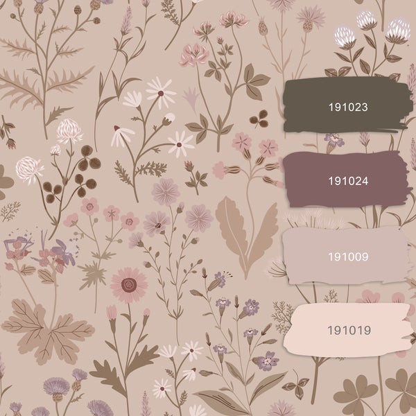 ESTAhome Tapete Feldblumen Altrosa und Violett - 53 cm x 10.05 m - 139841