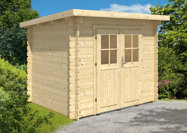 Alpholz Gartenhaus Korfu-28 Gartenhaus aus Holz, Holzhaus mit 28 mm Wandstärke FSC zertifiziert, Blockbohlenhaus mit Montagematerial, Naturbelassen 2,6x2m