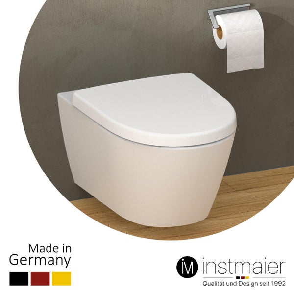 instmaier WC Sitz | Made in Germany | Toilettendeckel mit Absenkautomatik | Klobrille Weiß Glanz | D-Form | mit Schnellverschluss | Duroplast