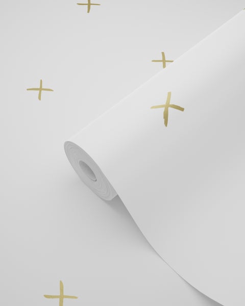 ESTAhome Tapete grafisches Motiv Weiß und Gold - 53 cm x 10.05 m - 139129