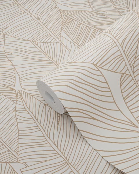 ESTAhome Tapete gezeichnete Blätter Beige - 53 cm x 10.05 m - 139352
