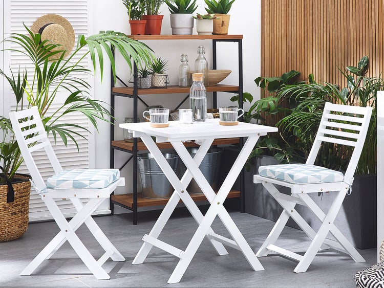 Bistro Set inkl. Kissen klappbar FIJI Akazienholz Blau
