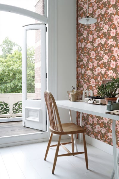 ESTAhome Tapete Blumen Hellrosa, Terrakotta und Graugrün - 50 x 900 cm - 130926