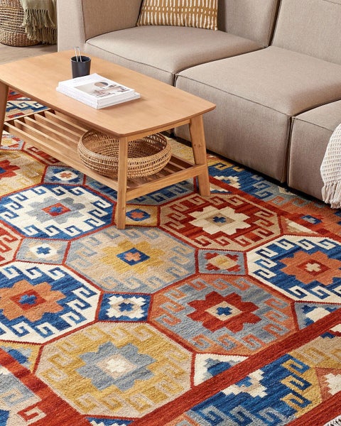 Kelim Teppich Wolle mehrfarbig 200 x 300 cm orientalisches Muster Kurzflor LUSARAT