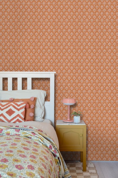 ESTAhome Tapete Blumenmuster Orange und Rosa - 50 x 900 cm - 131542