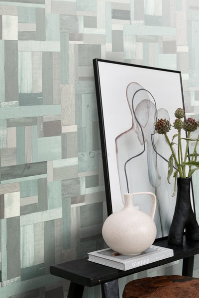 Origin Wallcoverings Tapete Altholz-Motiv Graugrün - 53 cm x 10.05 m - 337225
