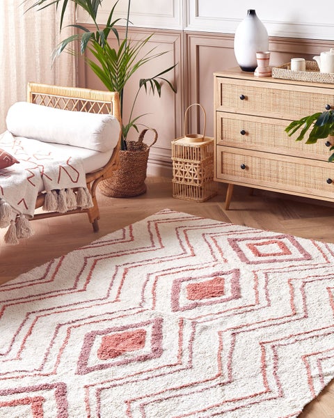 Teppich Baumwolle beige / rosa 140 x 200 cm geometrisches Muster KASTAMONU