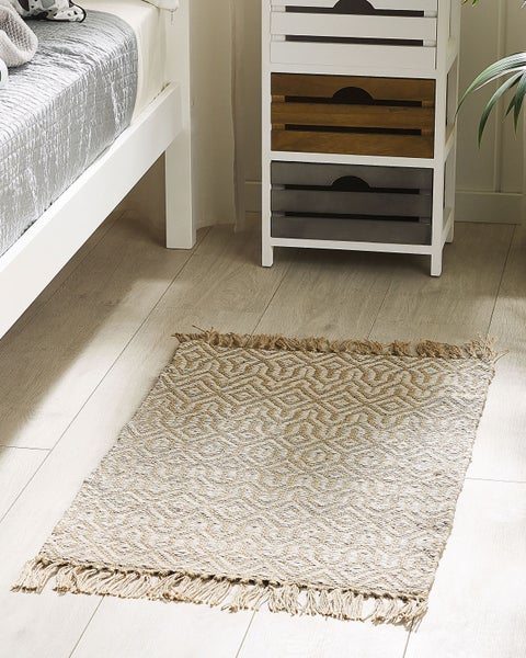 Teppich beige 50 x 80 cm geometrisches Muster Kurzflor zweiseitig POZANTI