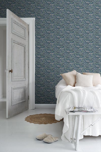 Borastapeter Tapete Blumen Graublau - 53 cm x 10.05 m - 660420