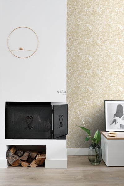 ESTAhome Tapete Blumenzeichnungen Gold - 53 cm x 10.05 m - 139549