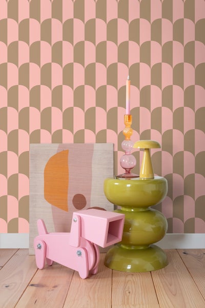 ESTAhome Tapete Art Decó Muster Rosa und Beigebraun - 50 x 900 cm - 139984