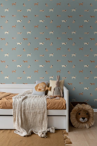 ESTAhome Tapete Hunde Blau und Braun - 50 x 900 cm - 131381