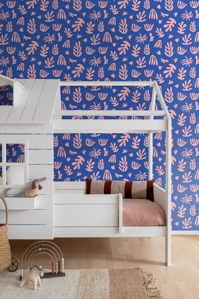 ESTAhome Tapete Pflanzen im Matisse-Stil Blau und Rosa - 50 x 900 cm - 131022