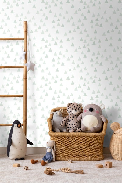 Walls4You Tapete Dreiecke Hellgrün und Weiß - 53 cm x 10.05 m - 935319