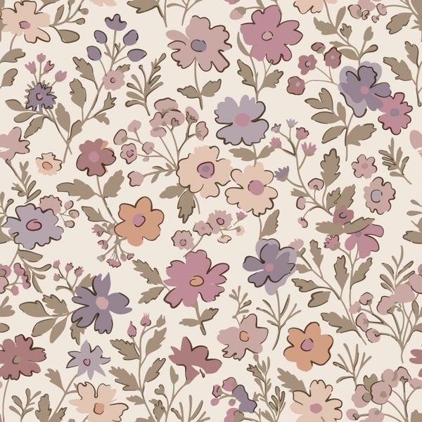 ESTAhome Tapete Blumen Lila, Rosa und Weiß - 53 cm x 10.05 m - 131323