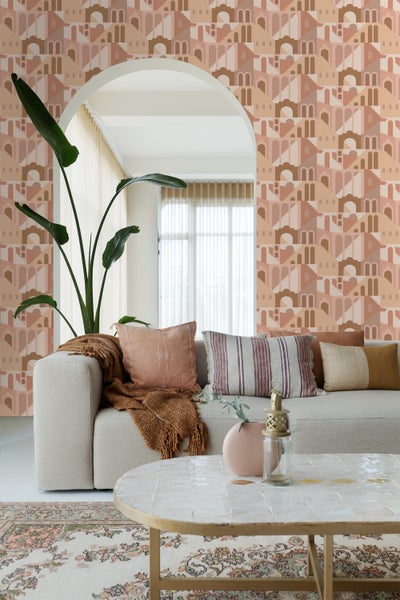 ESTAhome Tapete Mediterrane Häuser Terrakottarosa - 50 x 900 cm - 139627
