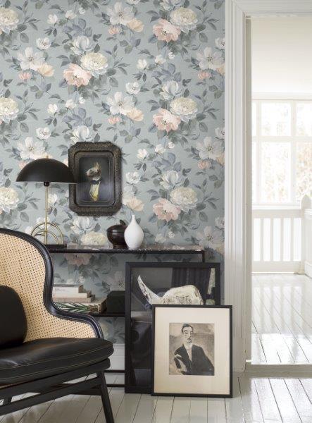 Borastapeter Tapete Blumen Graublau - 53 cm x 10.05 m - 660429