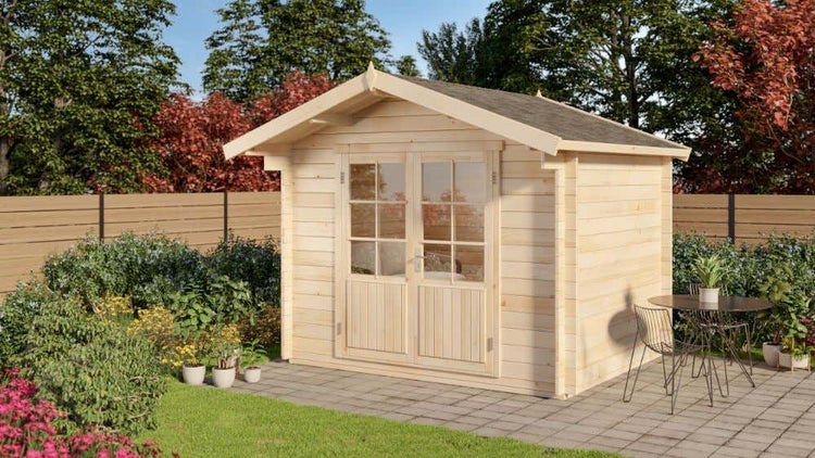 Alpholz Garten- und Gerätehaus Roger-34 Imprägniert Gartenhaus aus Holz in natur, Holzhaus mit 34 mm Wandstärke, Blockbohlenhaus mit Montagematerial 3x3m