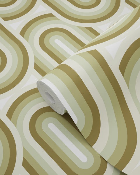 ESTAhome Tapete Retro-Ornamente Olivgrün - 50 x 900 cm - 130984