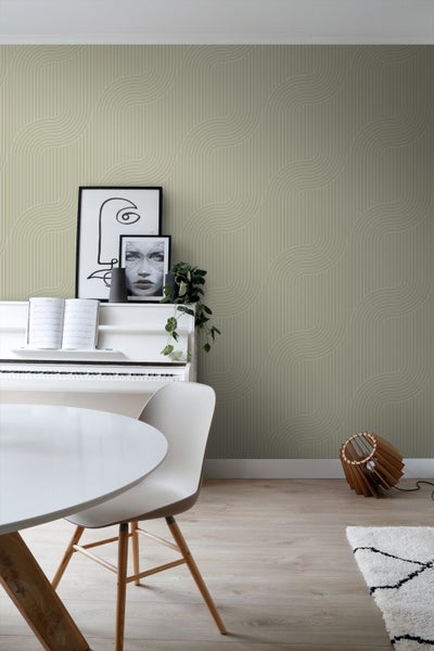 ESTAhome Tapete grafische Linien Salbeigrün - 50 x 900 cm - 139926