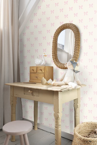 Origin Wallcoverings Tapete kleine Schleifen Weiß und Hellrosa - 53 cm x 10.05 m - 346846