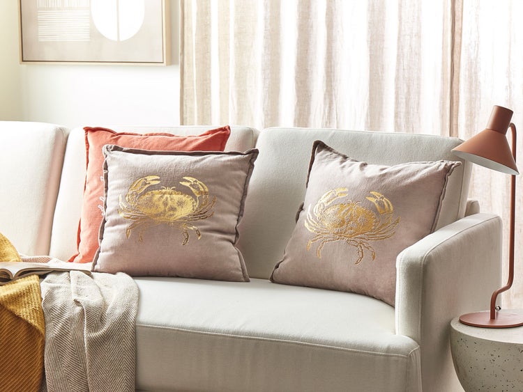 Dekokissen 2er Set BOSSIELLA Baumwolle 45 x 45 cm Taupe Tiermuster