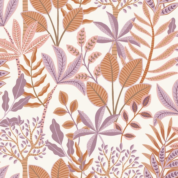 ESTAhome Tapete Blätter Violett und Orange - 50 x 900 cm - 131492