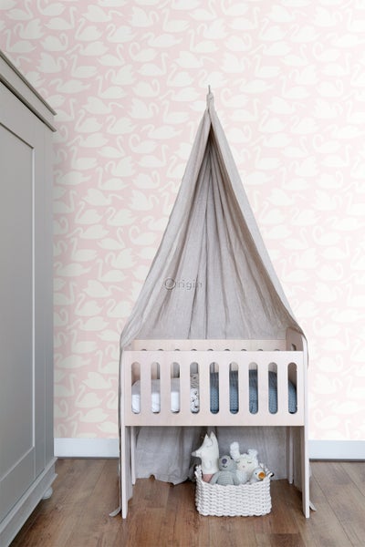 Origin Wallcoverings Tapete Schwäne Rosa und Weiß - 53 cm x 10.05 m - 347708