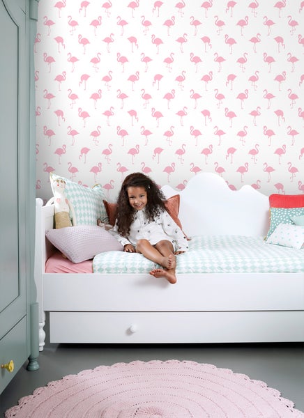 ESTAhome Tapete Flamingos Rosa und Weiß - 53 cm x 10.05 m - 138992