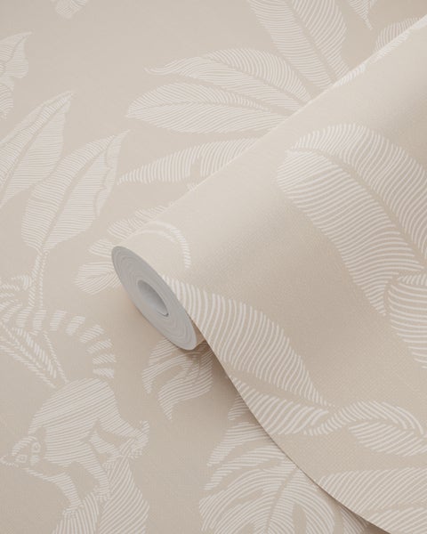 ESTAhome Tapete Affen und Dschungelblätter Beige - 50 x 900 cm - 139858
