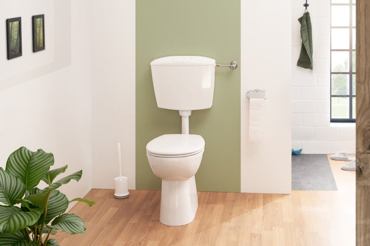 Calmwaters® Spülrandloses Stand WC mit 7 cm Erhöhung im Set mit WC Sitz mit Absenkautomatik und Spülkasten, 99000187